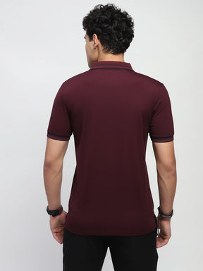 Wine Solid Cotton Blend Regular Fit Polo T-Shirt