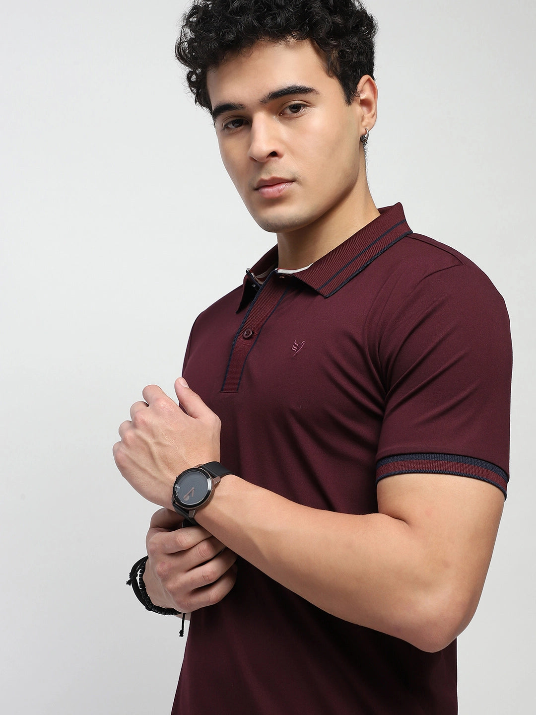 Wine Solid Cotton Blend Regular Fit Polo T-Shirt