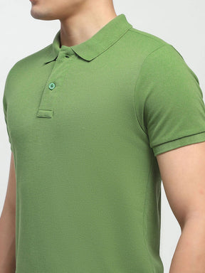 Green Solid Cotton Blend Regular Fit Polo T-Shirt