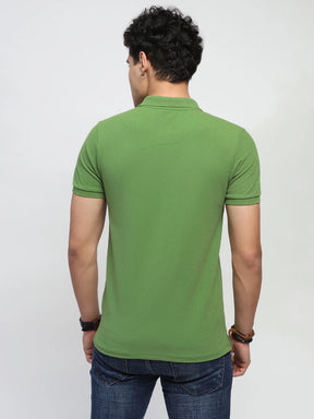 Green Solid Cotton Blend Regular Fit Polo T-Shirt