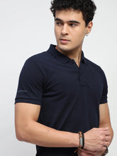 Navy Solid Cotton Blend Regular Fit Polo T-Shirt