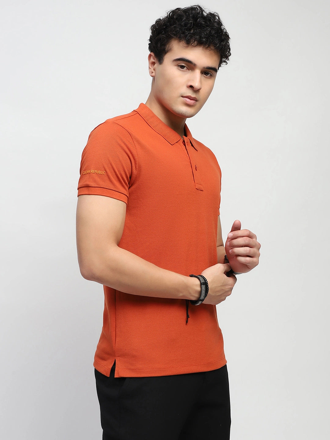 Rust Solid Cotton Blend Regular Fit Polo T-Shirt