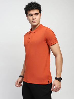 Rust Solid Cotton Blend Regular Fit Polo T-Shirt