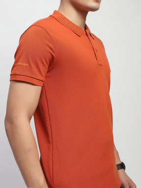 Rust Solid Cotton Blend Regular Fit Polo T-Shirt