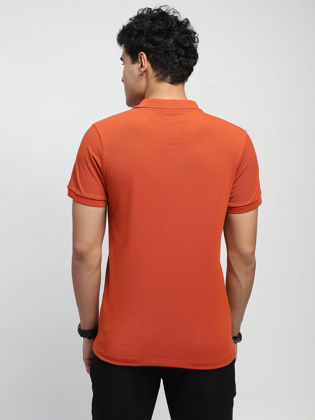 Rust Solid Cotton Blend Regular Fit Polo T-Shirt