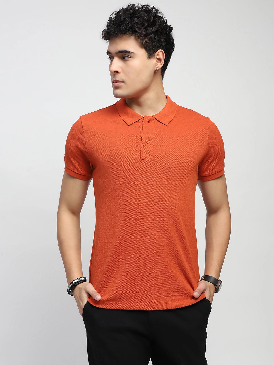 Rust Solid Cotton Blend Regular Fit Polo T-Shirt