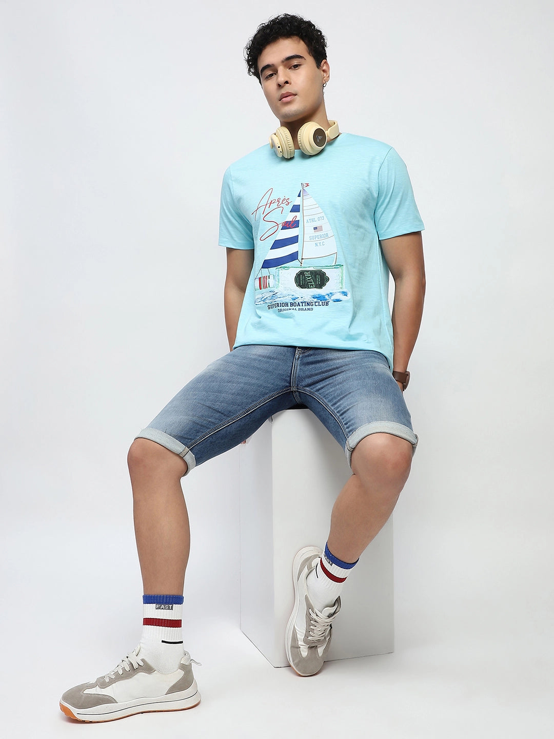 Aqua Graphic Print Cotton Regular Fit T-Shirt