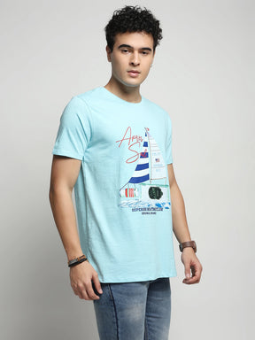 Aqua Graphic Print Cotton Regular Fit T-Shirt