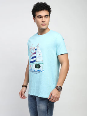 Aqua Graphic Print Cotton Regular Fit T-Shirt