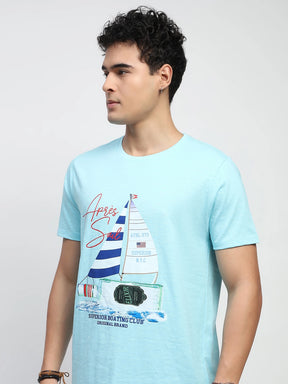 Aqua Graphic Print Cotton Regular Fit T-Shirt