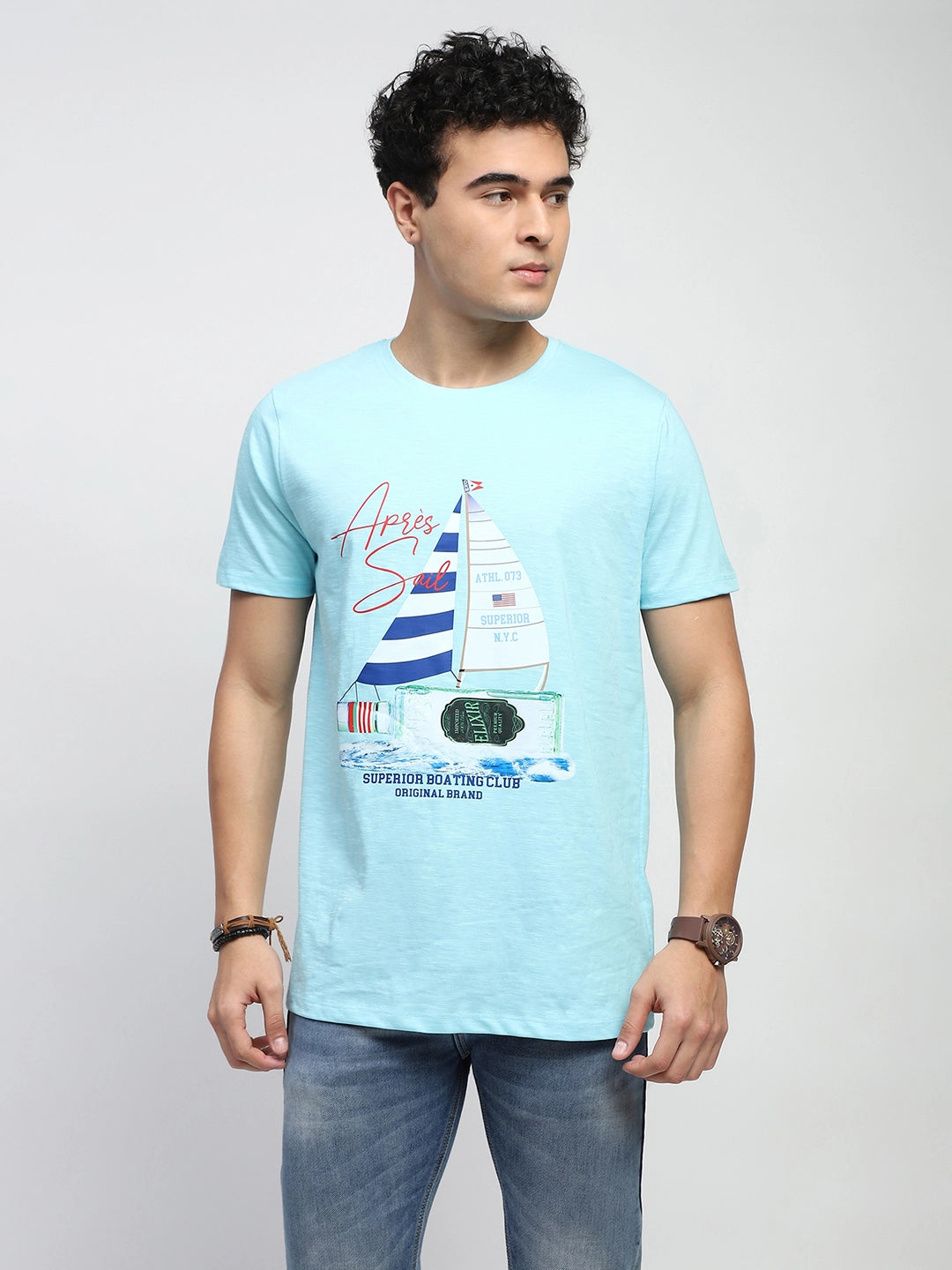 Aqua Graphic Print Cotton Regular Fit T-Shirt