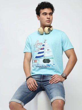 Aqua Graphic Print Cotton Regular Fit T-Shirt