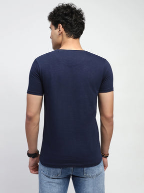 Navy Graphic Print Cotton Regular Fit T-Shirt