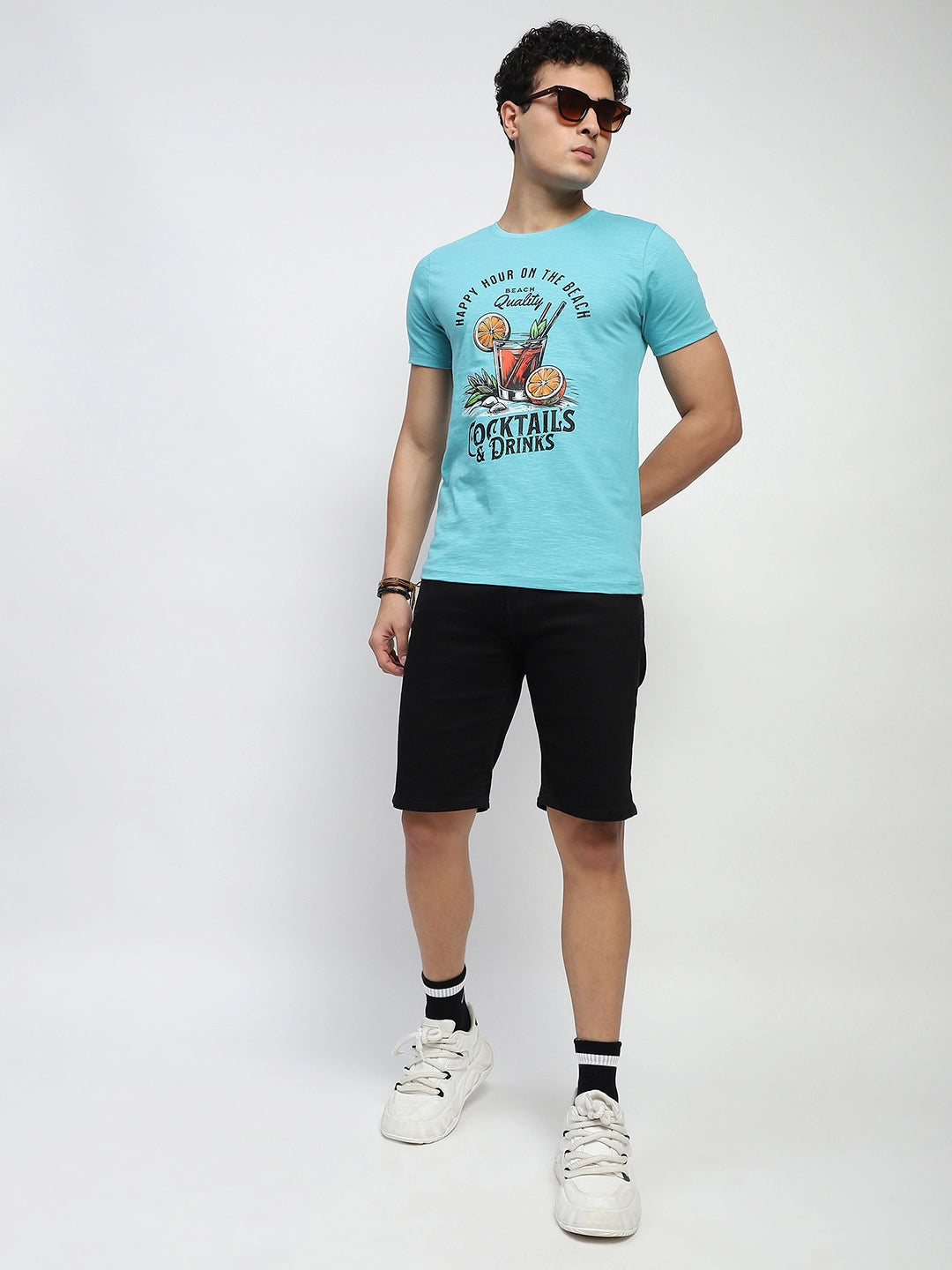 Aqua Graphic Cotton Round Neck Regular Fit T-Shirt