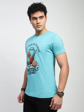 Aqua Graphic Cotton Round Neck Regular Fit T-Shirt