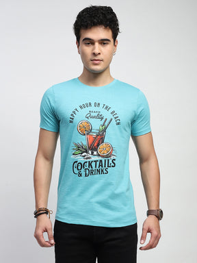 Aqua Graphic Cotton Round Neck Regular Fit T-Shirt