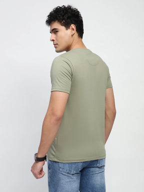 Light Olive Graphic Print Cotton Blend Regular Fit T-Shirt