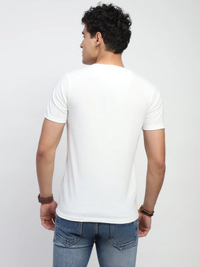 White Graphic Print Cotton Blend Regular Fit T-Shirt