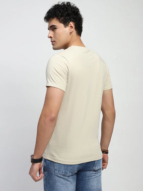 Beige Graphic Print Cotton Blend Regular Fit T-Shirt