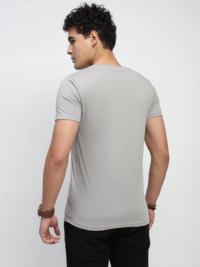 Grey Graphic Print Cotton Blend Regular Fit T-Shirt