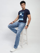 Navy Graphic Print Cotton Blend Regular Fit T-Shirt