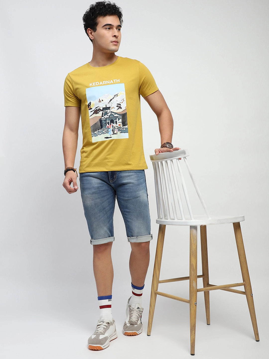 Mustard Graphic Print Cotton Blend Regular Fit T-Shirt