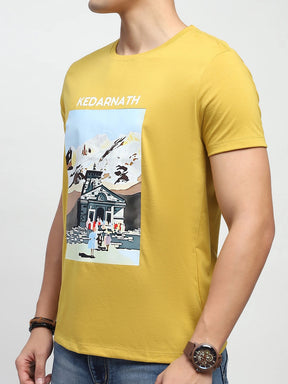 Mustard Graphic Print Cotton Blend Regular Fit T-Shirt