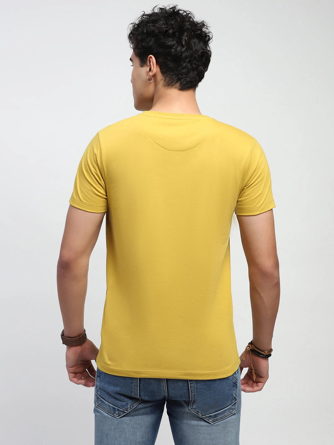 Mustard Graphic Print Cotton Blend Regular Fit T-Shirt