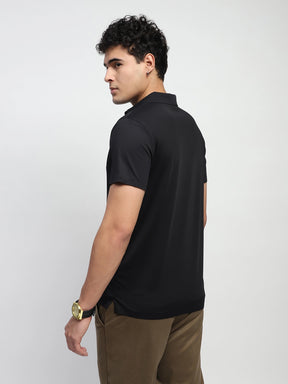 Black Solid Nylon Blend Regular Fit T-Shirt