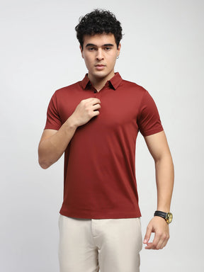 Rust Solid Nylon Blend Regular Fit T-Shirt