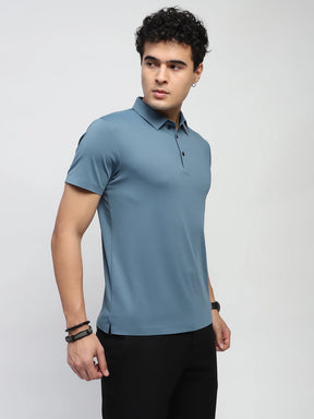 Sky Solid Nylon Blend Regular Fit T-Shirt