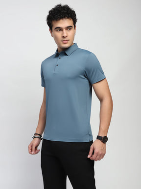 Sky Solid Nylon Blend Regular Fit T-Shirt