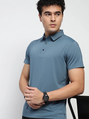 Sky Solid Nylon Blend Regular Fit T-Shirt