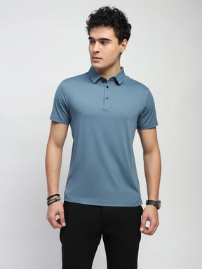 Sky Solid Nylon Blend Regular Fit T-Shirt