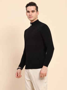 Black Poly Blend Knit Winter Wear Pullover