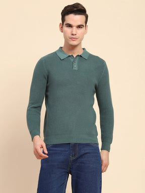 Green Poly Blend Knit Winter Wear Pullover