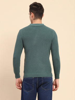 Green Poly Blend Knit Winter Wear Pullover