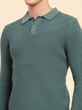 Green Poly Blend Knit Winter Wear Pullover