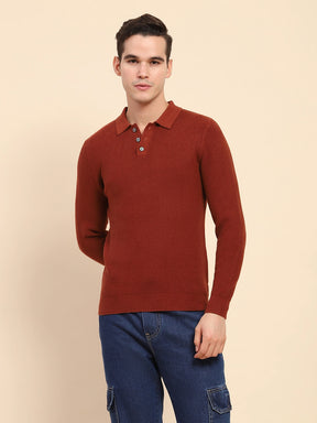 Rust Poly Blend Knit Winter Wear Pullover