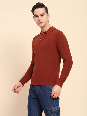 Rust Poly Blend Knit Winter Wear Pullover