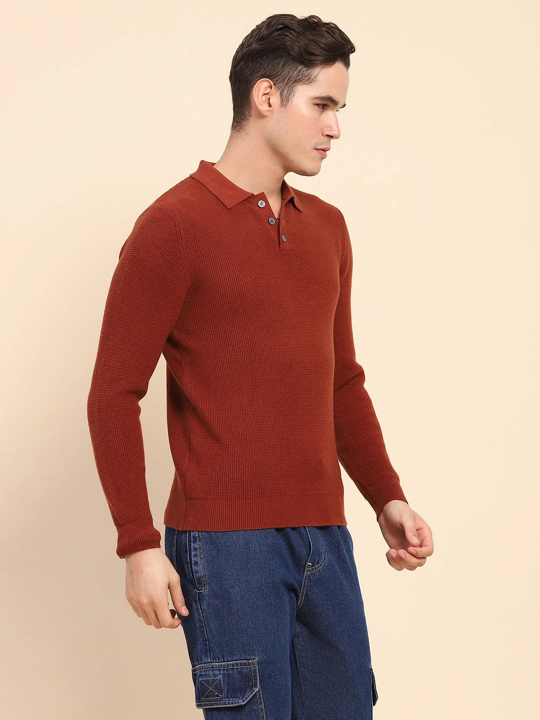 Rust Poly Blend Knit Winter Wear Pullover