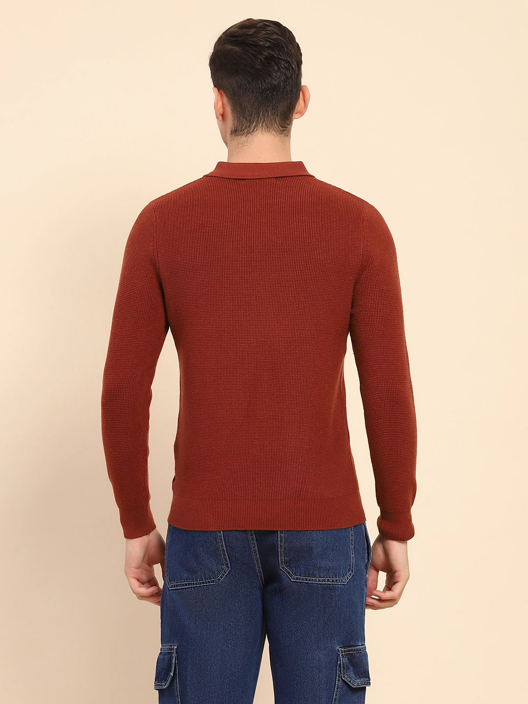 Rust Poly Blend Knit Winter Wear Pullover