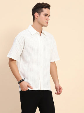 White Poly Blend Textured Loose Fit Casual Shirt