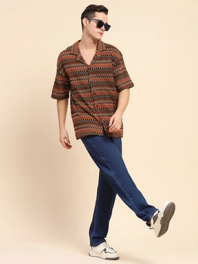 Multicolor Knitted Poly Blend Textured Loose Fit Casual Shirt