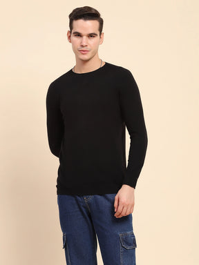 Black Acrylic Blend Knit Winter Wear Pullover