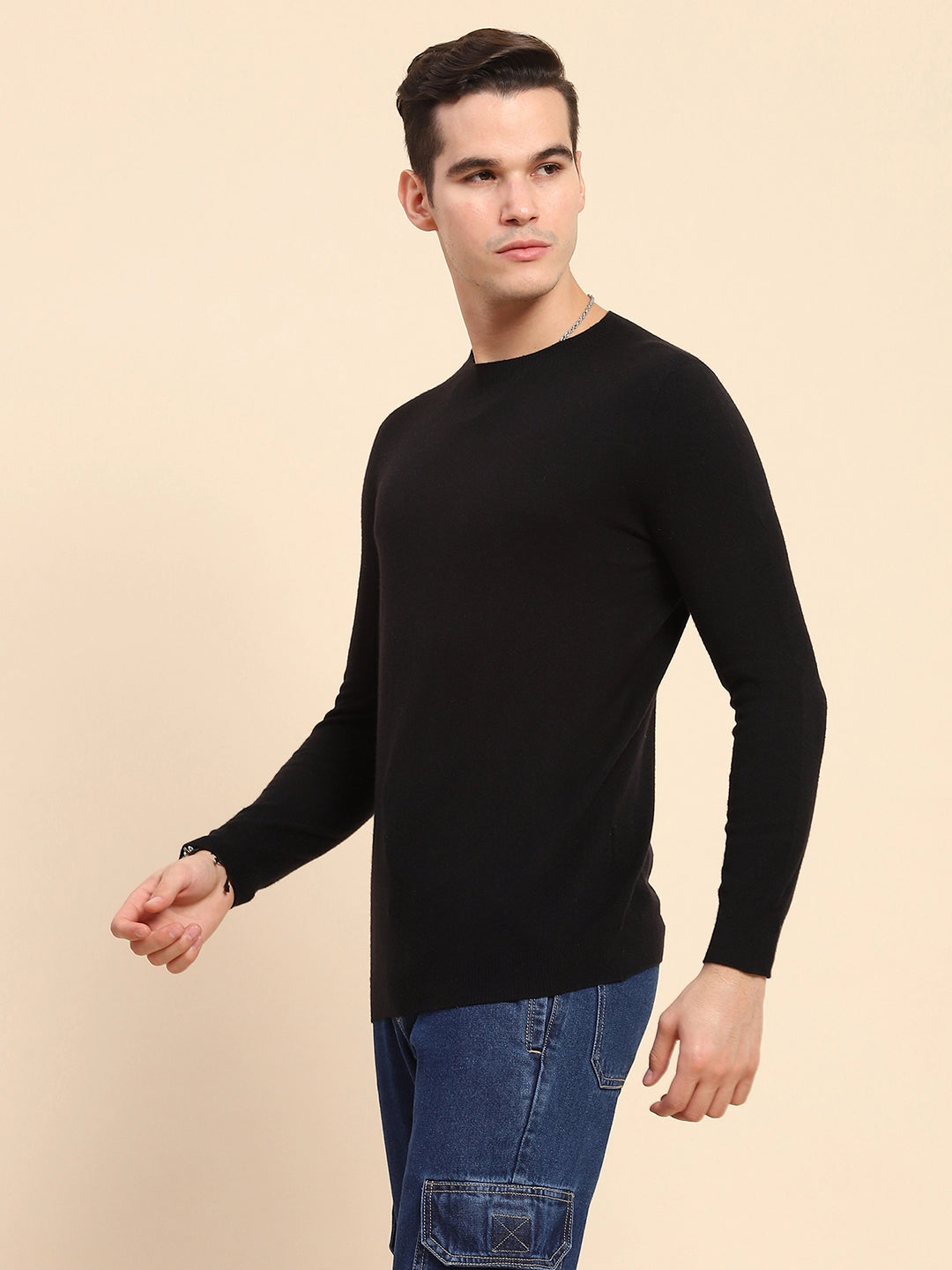 Black Wool Blend Knit Winter Wear Pullover