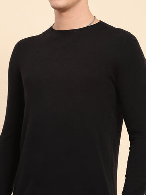 Black Acrylic Blend Knit Winter Wear Pullover