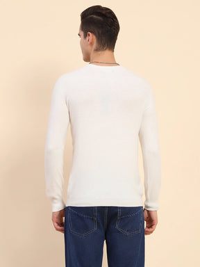 Off White Wool Blend Knit Winter Wear Pullover