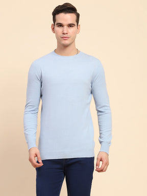 Sky Blue Acrylic Blend Knit Winter Wear Pullover