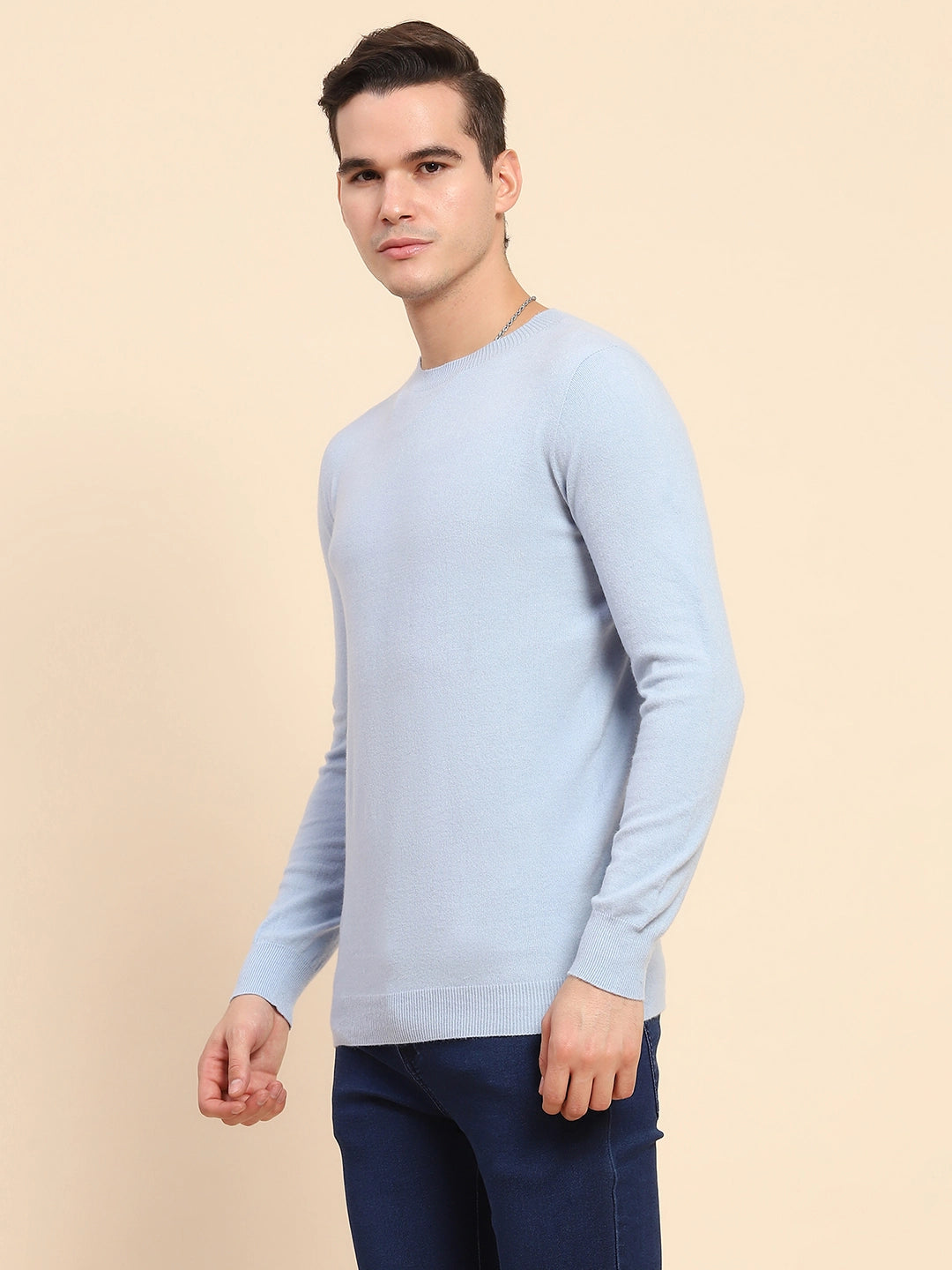 Sky Blue Acrylic Blend Knit Winter Wear Pullover